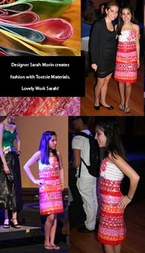 Tootsie roll inspired fashion with Tootsie materials by Sarah Morin